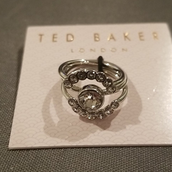 💕TED BAKER LONDON💕 Cadyna Concentric Crystal Ring Silver Medium/Large M/L NWT - Picture 10 of 11